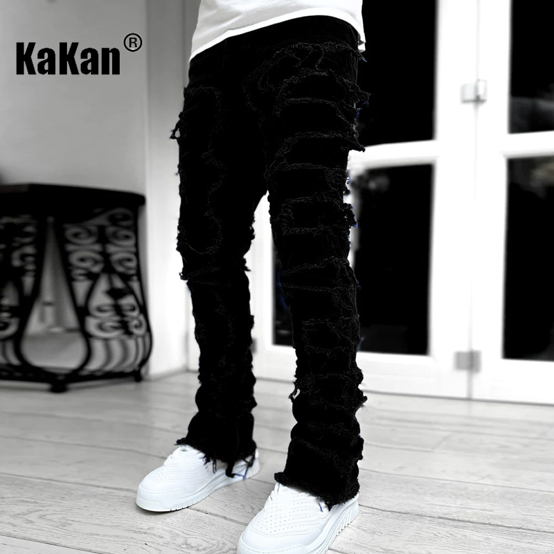 Kakan - Nouveaux jeans à patch extensible Streetwise lourds européens et américains pour hommes, jeans longs coupe droite High Street16-3001