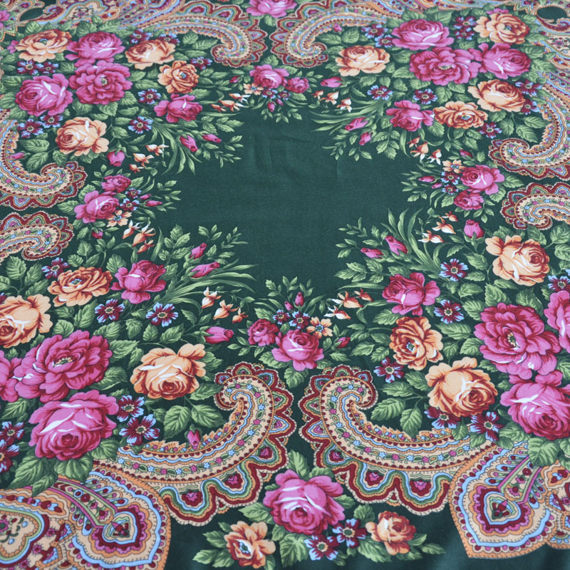 Foulard carré de Style National russe pour Femme, châle à franges, imprimé Floral, enveloppes de tête pour Femme, Hijab