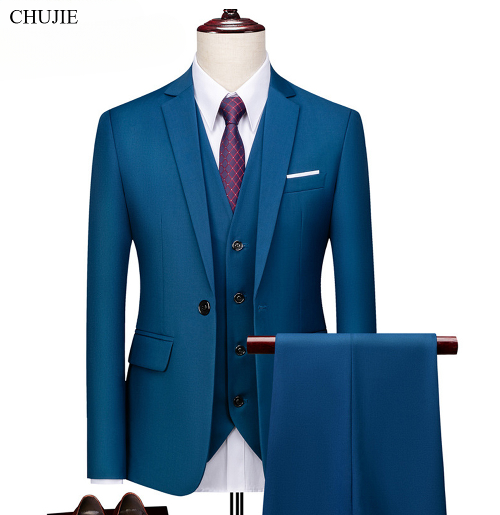 Ensemble de costume 3 pièces pour homme, couleur unie, pour mariage, tenue de cérémonie, blazer, gilet, pantalon, smoking classique, fête, garçons d'honneur
