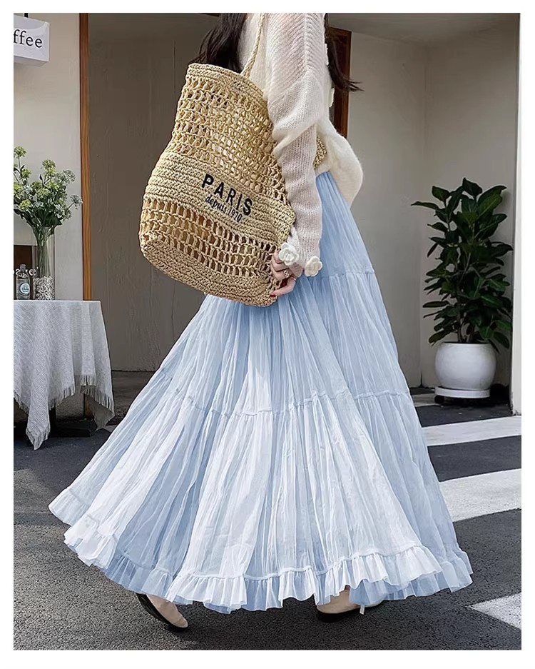 Jupe plissée élégante pour femme avec taille élastique, coupe ajustée, longueur longue, style A, tendance mode printemps 2026