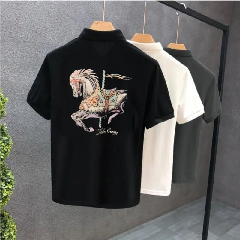 Hommes avec col T-shirt imprimé blanc col rond noir haute qualité luxe décontracté pas cher hauts Kpop vêtements en gros hommes polos