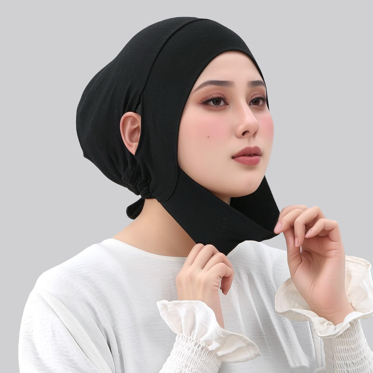 Sous-bonnet en coton jersey musulman avec ouverture pour les oreilles, sous-voile hijab, cache-cou, bandeau turban extensible uni, Ramadan