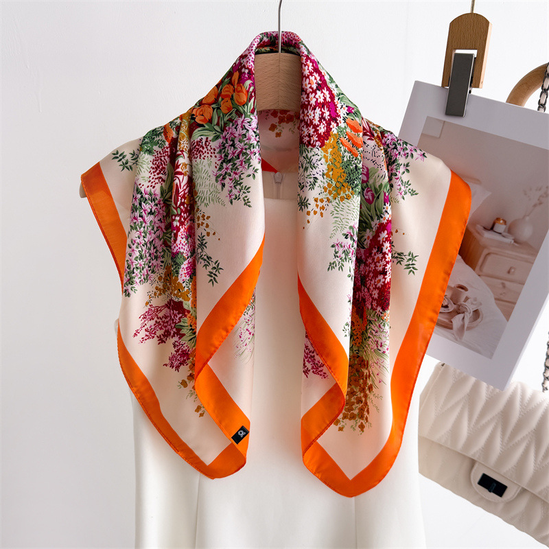 Foulard carré imprimé en Satin doux pour femmes, Foulard de printemps, bandeau pour cheveux, Bandana, cravate, châle, nouvelle collection 2025