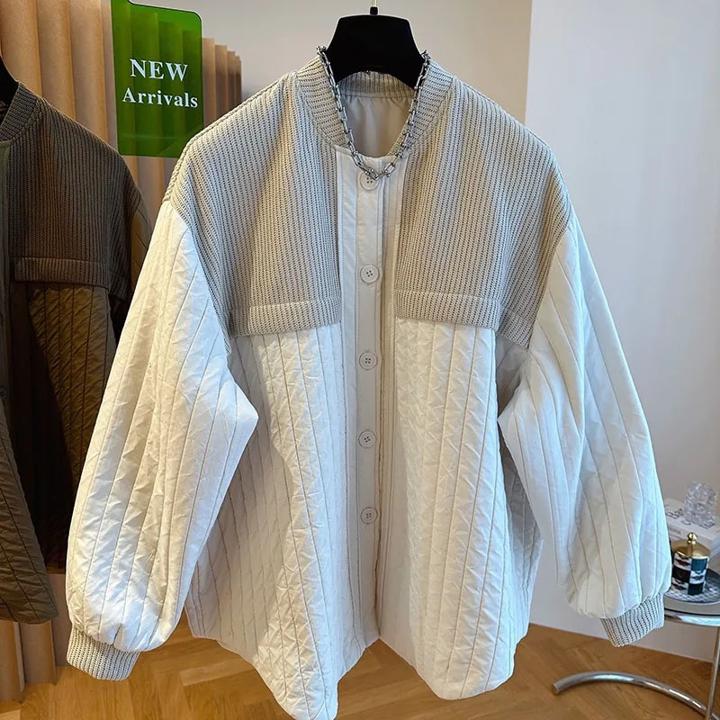 Parka en duvet de coton pour femme, design fouet, loisirs, tempérament épissé, polyvalent, rayé, manteau femme, hiver, 2023
