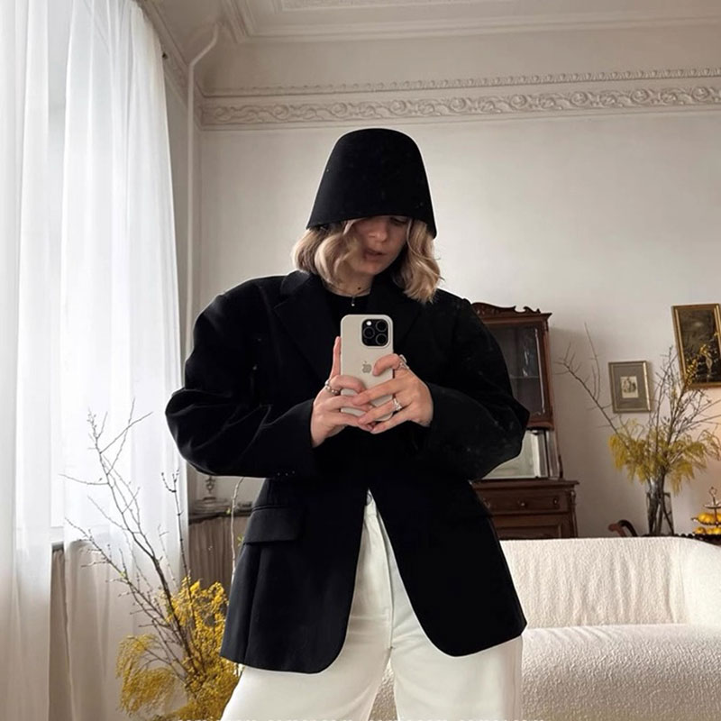 Chapeau classique en laine pour femme, décontracté, à bord court, chaud, élégant, seau, Harajuku, Skullies, hiver