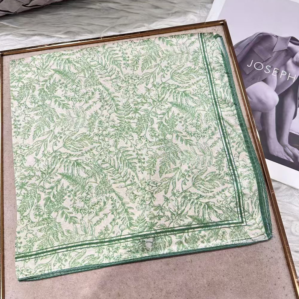 Écharpe en soie de mûrier 100% verte pour femme, foulard pour cheveux, printemps automne, élégante, motif floral, petite écharpe carrée en soie, cache-cou
