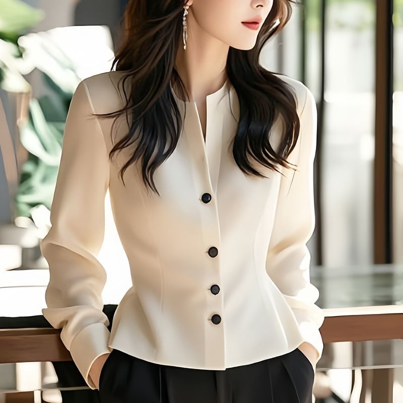 Chemise Courte à Manches sulfpour Femme, Chemisier à lèvent, Couleur Unie, Mode Élégante, Printemps Automne