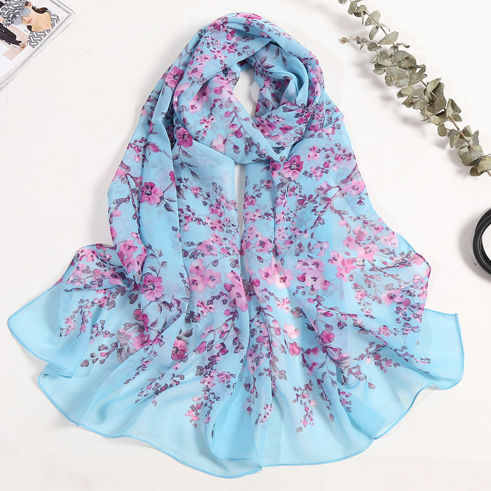 Prune Bossom été en mousseline de soie écharpe femmes Foulard châle Bandana élégant plage Protection solaire de haute qualité