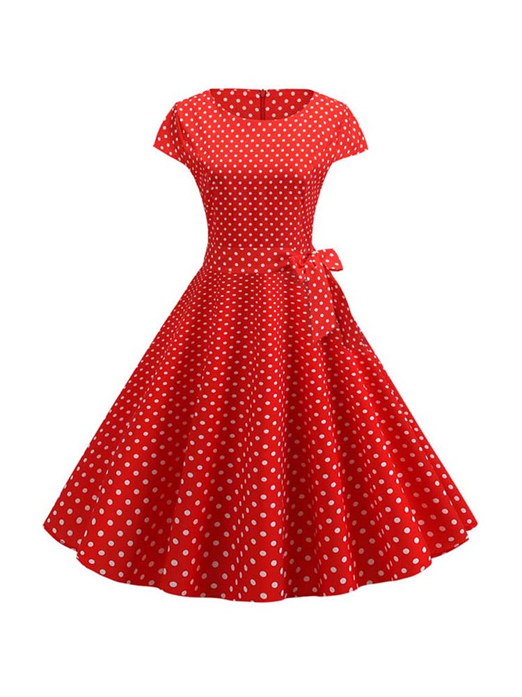 Robe Vintage femmes été à manches courtes élégant à pois Midi décontracté bureau robe de soirée 50s 60s Pin Up Rockabilly robes