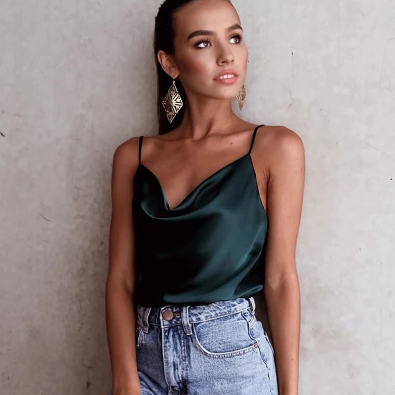Nouvelle collection été 2026 : Hauts en satin soyeux blanc pour femmes, débardeurs sexy à fines bretelles, camisoles et t-shirts style grunge pour femmes