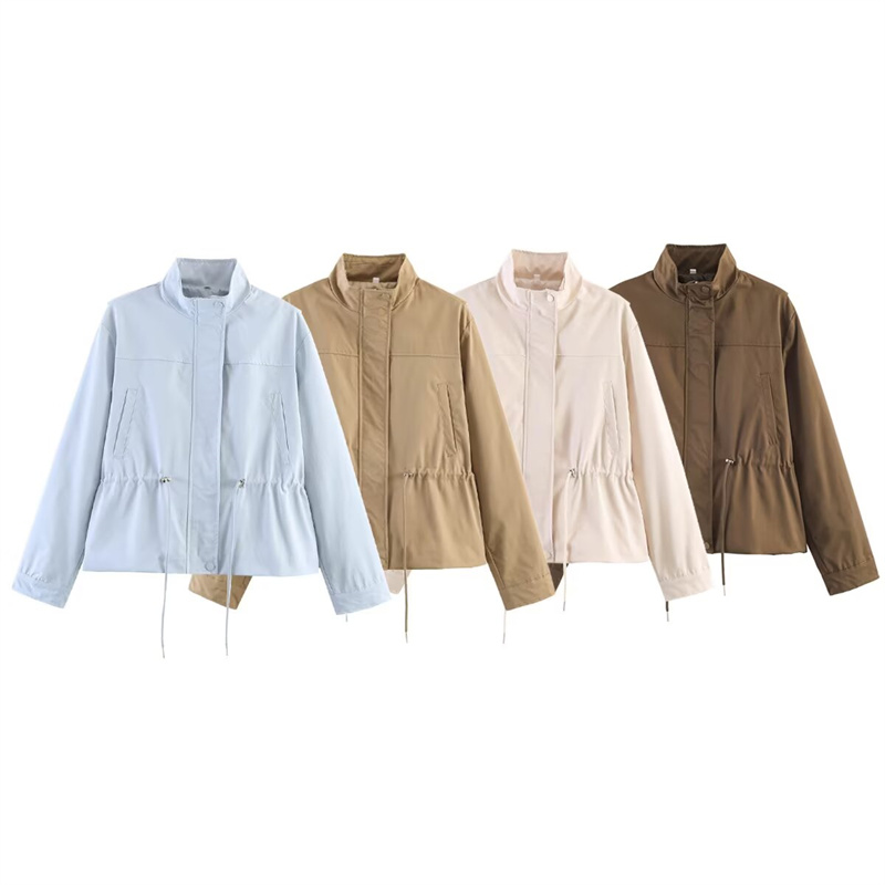 Veste Femme 2026 Nouvelle Tendance Manches Longues Taille Cordon Col Montant Chic Décontracté Personnalité Automne Manteau pour Dames