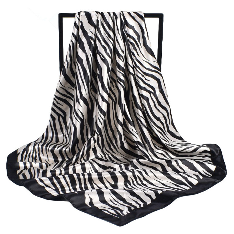 Foulard carré en soie imprimé rayures zébrées 90x90cm pour femme, bandana, hijab, accessoire de mode, décoration, écharpe de cou