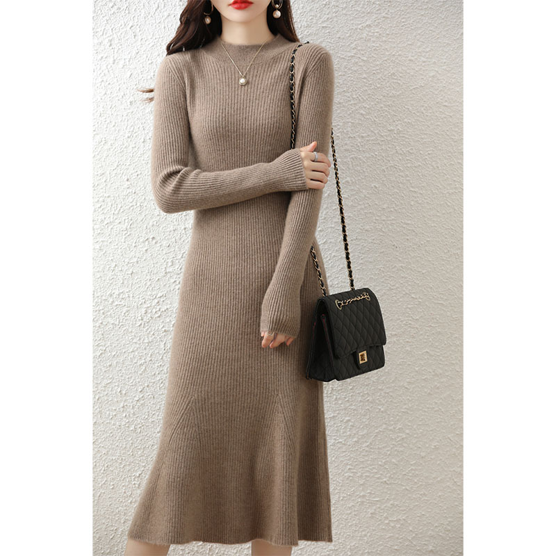 Robe pull en cachemire à col rond pour femme, 100% laine mérinos, robe de soirée élégante, pull femme, jupes décontractées, automne, hiver