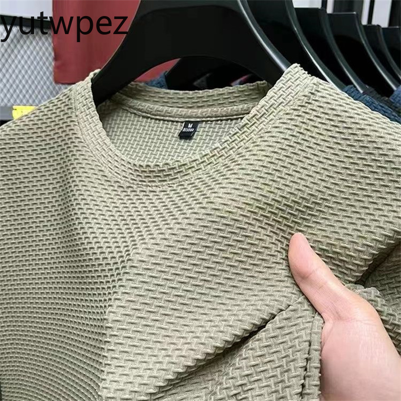 T-shirt Homme Haut de Gamme en Soie Glacée et Maille, Manches Courtes, Col Rond, Été, Demi-Manches, Couleur Unie, Sportif, Léger
