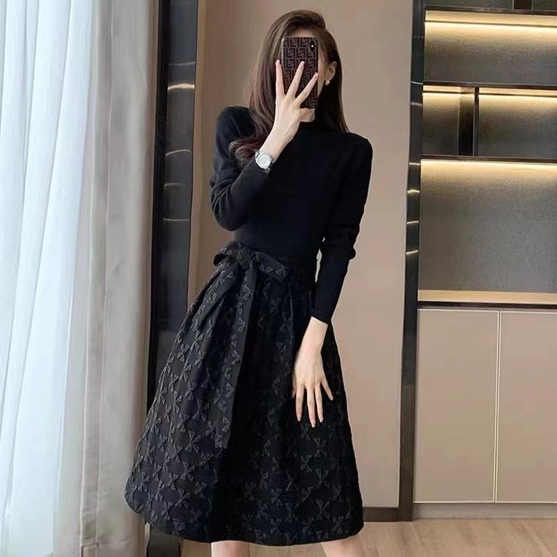 Robes noires à manches longues pour femmes avec nœud d'anniversaire, vêtements vintage pour femmes, vêtements chauds, mode coréenne, luxe de haute qualité