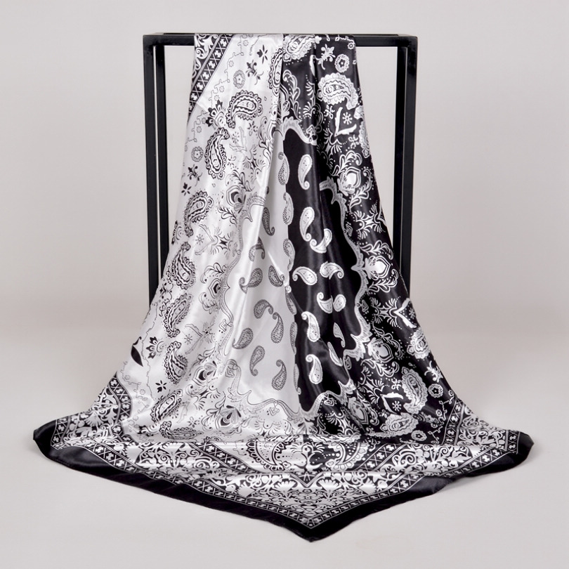 BYSIFA – foulard en Satin de soie Pure bleue pour femme, grand carré, élégant, musulman, Design Floral de marque, nouvelle collection