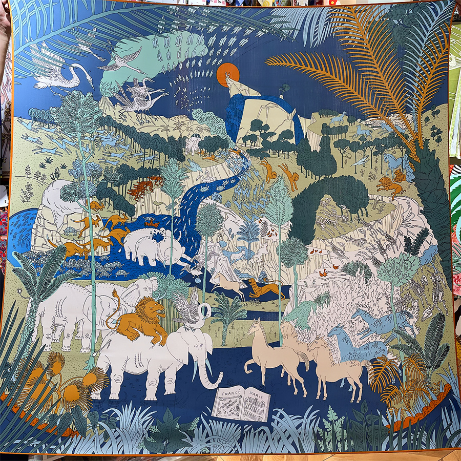 Écharpe en Soie et Cachemire pour Femme, Imprimé Animaux de la Forêt, Châles Chauds, Pashmina Carrée, Foulards, Hijabs de Marque, Grand Bandana 135CM
