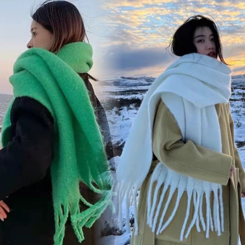 Écharpe en cachemire douce pour femmes et filles, couleur unie, longue et chaude, avec pompon, châles enveloppants, nouvelle collection hiver 2024