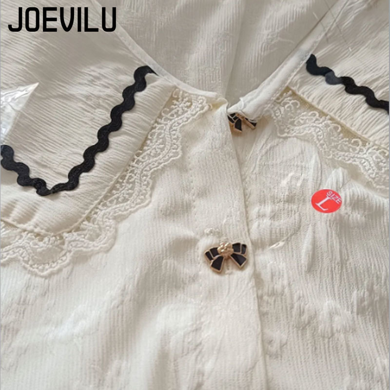 Chemise en mousseline de soie pour femmes, haut français à manches bulles, dentelle d'été, chemisiers à manches courtes doux et Chic, vêtements coréens élégants pour dames