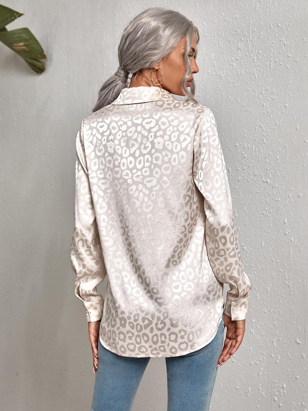 Chemisier de luxe imprimé léopard pour femme, chemise boutonnée vintage, tunique en satin, haut Harajuku, manches longues, revers, dame de bureau, printemps, été