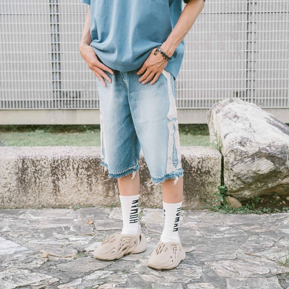 Kapital Vintage Kazuhiro Hirata Short en jean ample et droit pour homme, style vintage japonais, en denim vieilli