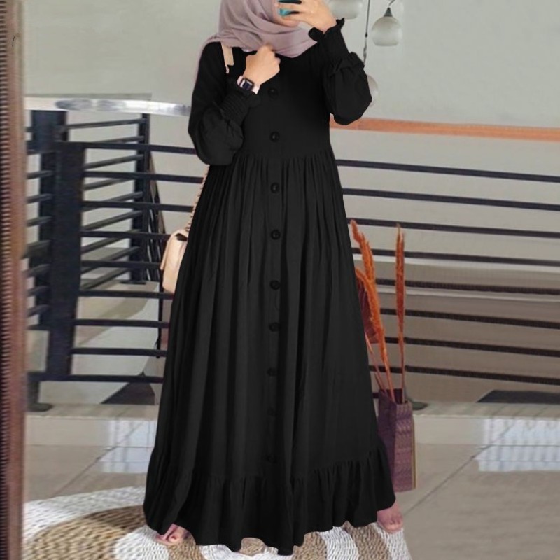 Robe Abaya islamique en coton et chanvre, rétro, décontractée, muselmane, ample, col rond, à volants, pour femmes, nouvelle collection 2024