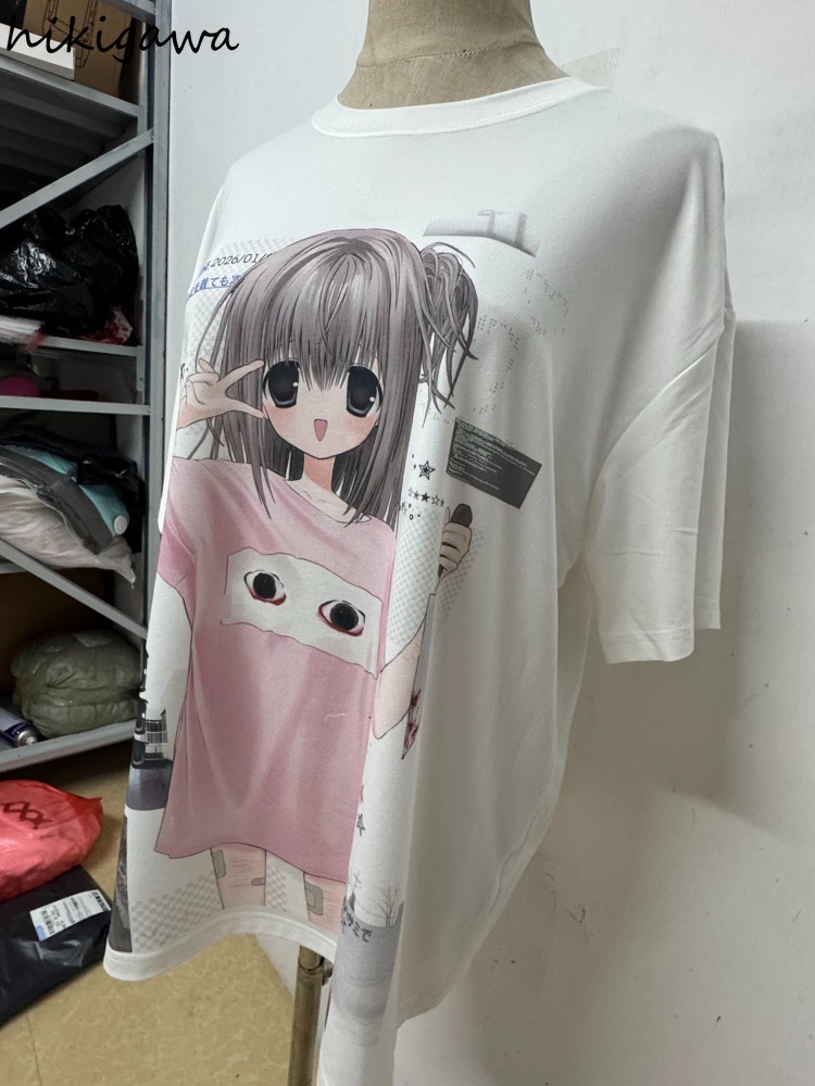 Vêtements pour femmes, t-shirts mignons à manches courtes, col rond, t-shirts d'été, mode décontractée, camisetas, t-shirts japonais, tops blancs surdimensionnés