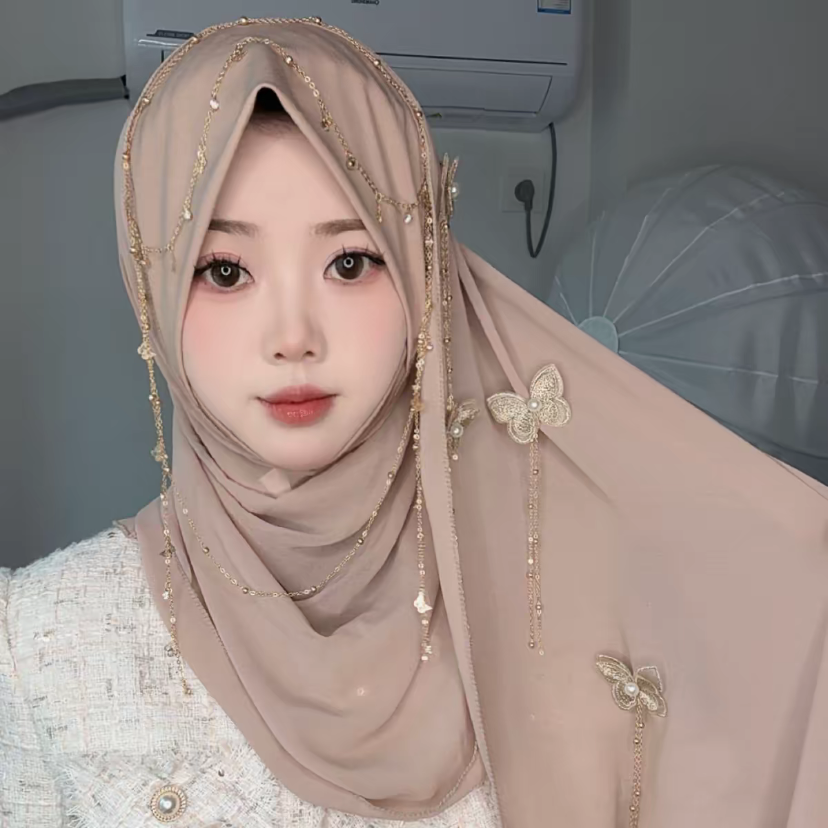 Châles arabes pour femmes musulmanes, hijabs instantanés prêts à porter avec chaînes papillon