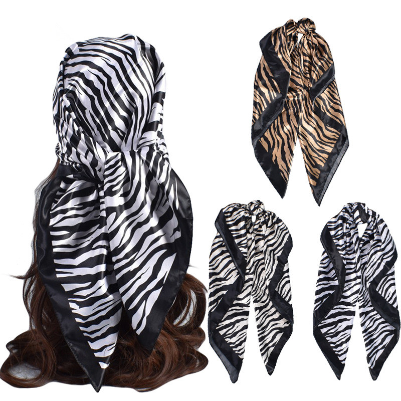 Foulard carré en soie imprimé rayures zébrées 90x90cm pour femme, bandana, hijab, accessoire de mode, décoration, écharpe de cou