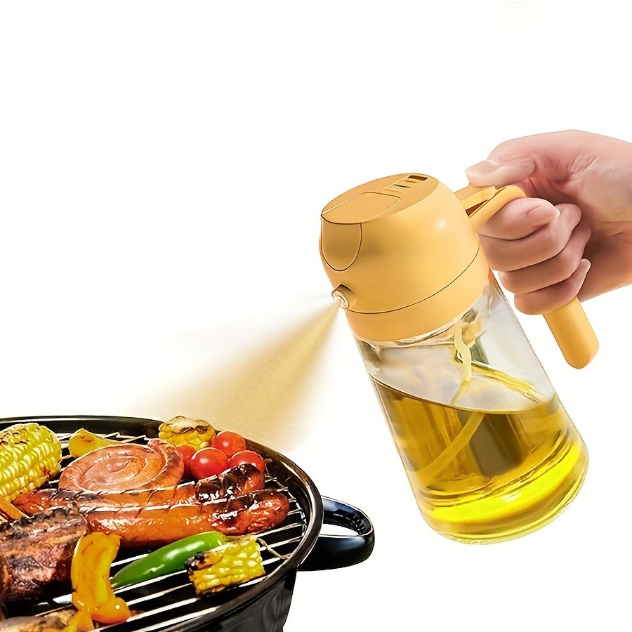 Bidon et injecteur d'huile 2-en-1 de 470 ml, pour huile d'olive, adapté à la cuisson, à la friteuse à air, aux salades, au barbecue (blanc)