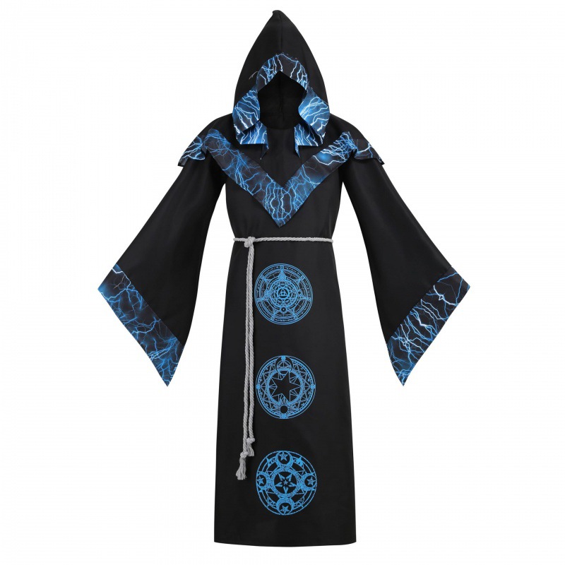Robe de sorcier mystique médiéval pour hommes, Costume de Cosplay d'halloween, Cape à capuche, Cape de fête de carnaval