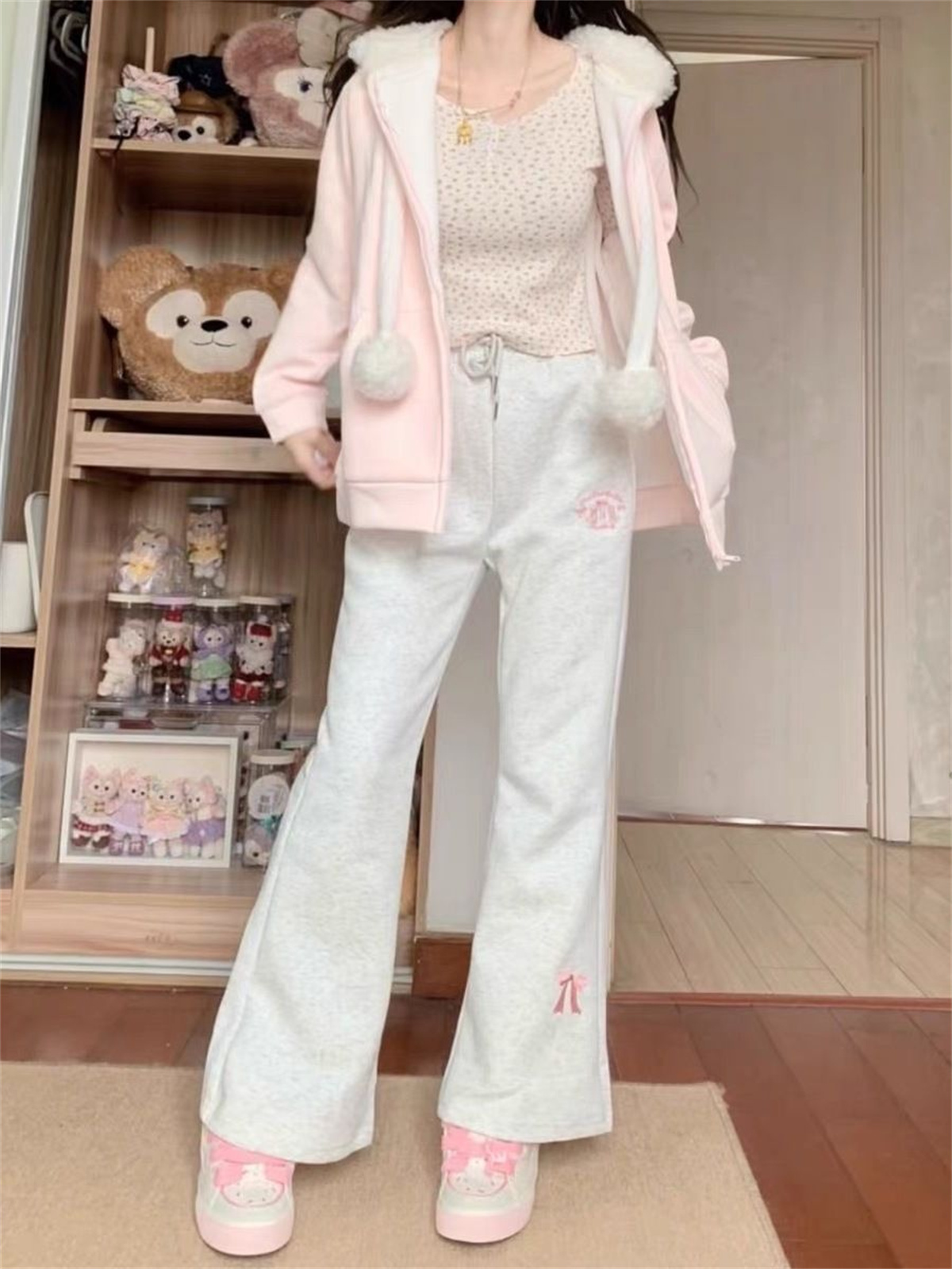 Pantalon japonais Deeptown brodé pour femme, style vintage, coupe large, décontracté, esthétique Y2K, avec cordon de serrage, bas de tenue Harajuku pour l'automne