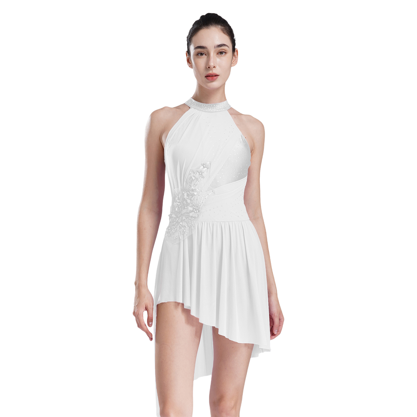 Robe de patinage artistique avec des appliques pour femmes, justaucorps de danse de Ballet lyrique moderne, Tutu brillant avec strass, vêtements de danse pour spectacle de gymnastique