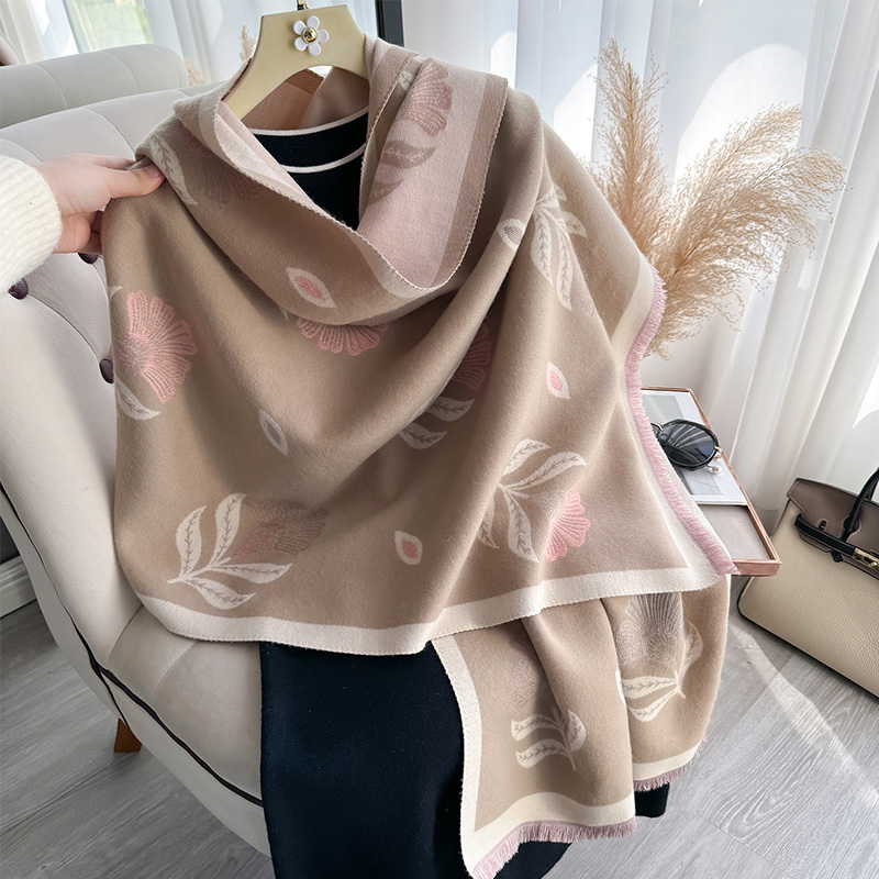 Nouvelle Écharpe de Luxe pour Femme, Imprimé Feuilles Tombées, Châle Chaud Automne Hiver, Pashmina, Foulard, Bufanda