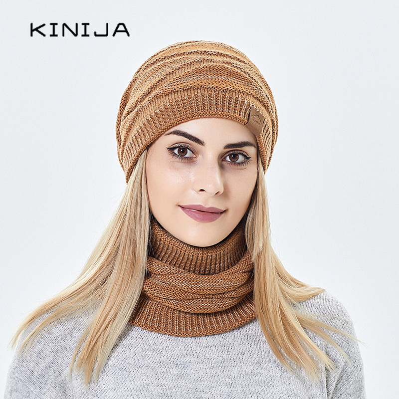 Ensemble bonnet et écharpe d'hiver pour homme et femme, bonnets en tricot pour le ski, le cyclisme, le col chaud en peluche, casquette coupe-vent, bonnets épais en laine pour femme