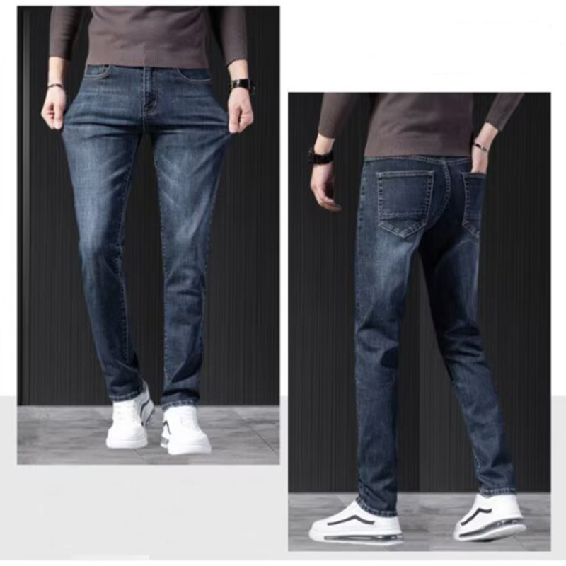 Jean droit extensible pour homme, style vintage, polyvalent, résistant à l'usure, en denim délavé, idéal pour le printemps et l'automne