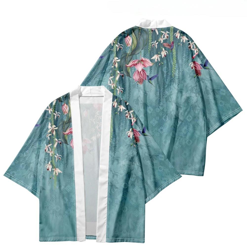 Kimono d'été pour femme à imprimé floral, chemise hawaïenne de plage tendance pour homme, cardigan à motif Sakura, peignoirs kimono Yukata Haori