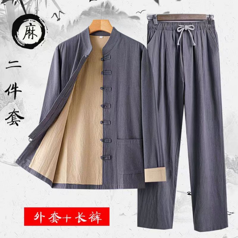 Vêtements d'automne de Style chinois pour hommes, costume Tang en lin de Style National, vêtements mandarins pour hommes