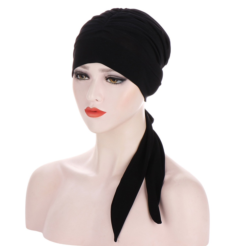 Hijab musulman pré-noué, sous-voile, bonnet chimio pour femme, foulard à longue queue, bonnet, coiffe islamique, enveloppe-tête, bonnet de couleur unie