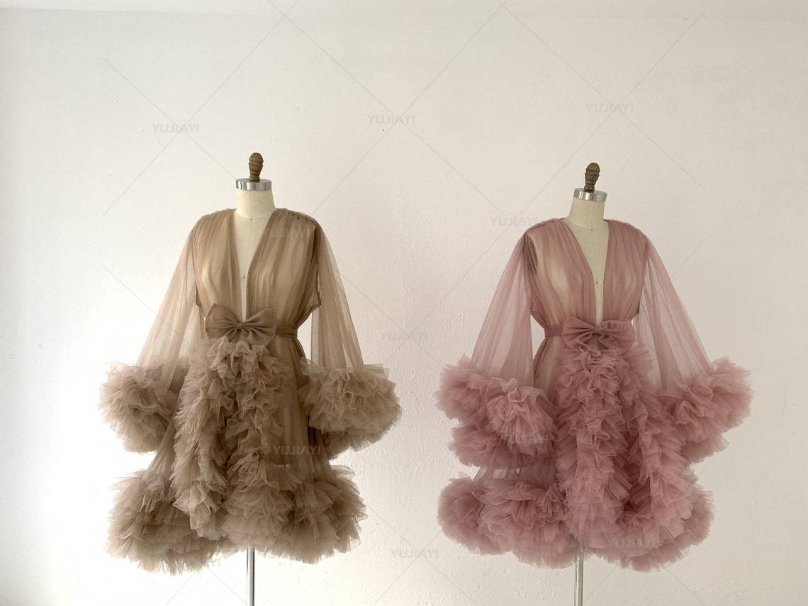 Dames Robe de chambre Perspective pure courte Robe en Tulle gonflé grossesse Robe de maternité femmes chemise de nuit vêtements de nuit pour Photoshoot