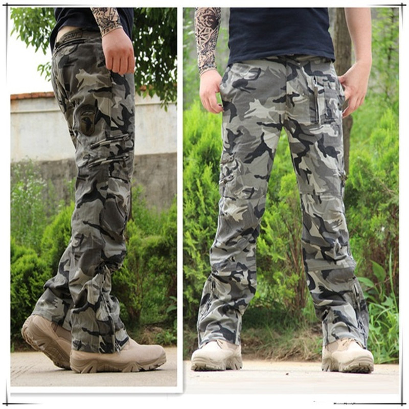 Pantalon Cargo Homme 2026 en Coton, Tactique d'Extérieur, Vintage Camouflage Vert, de Travail, Multi-Poches, en Coton, Camouflage Noir