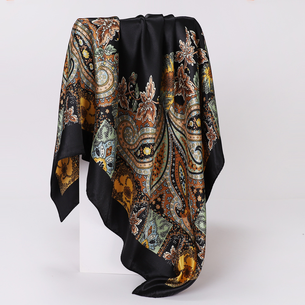 Foulard carré en soie de 90 cm pour femme, marque de luxe, imprimé satiné, hijab, écharpe musulmane, paréo, bandana, châle, bandeau, foulard