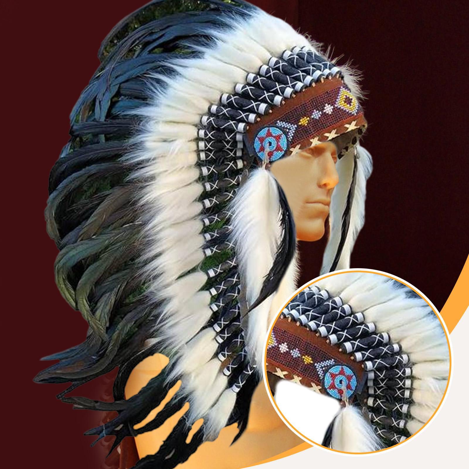 Coiffure de chef indien natif, chapeau, robe fantaisie, Costume décoratif de spectacle, mascarade, spectacle de danse, fête à thème, coiffure en plumes