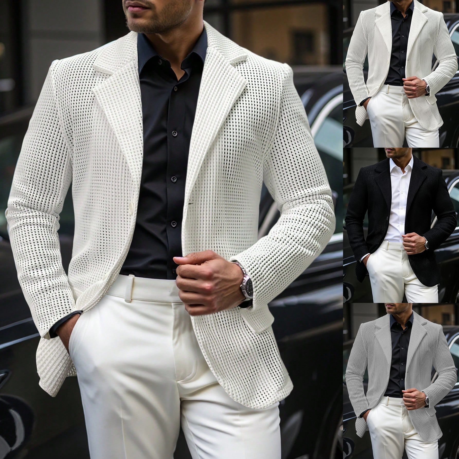 Blazer d'été pour homme en maille fine, ample et respirant, tricoté, à simple boutonnage, léger, décontracté, vêtement d'extérieur