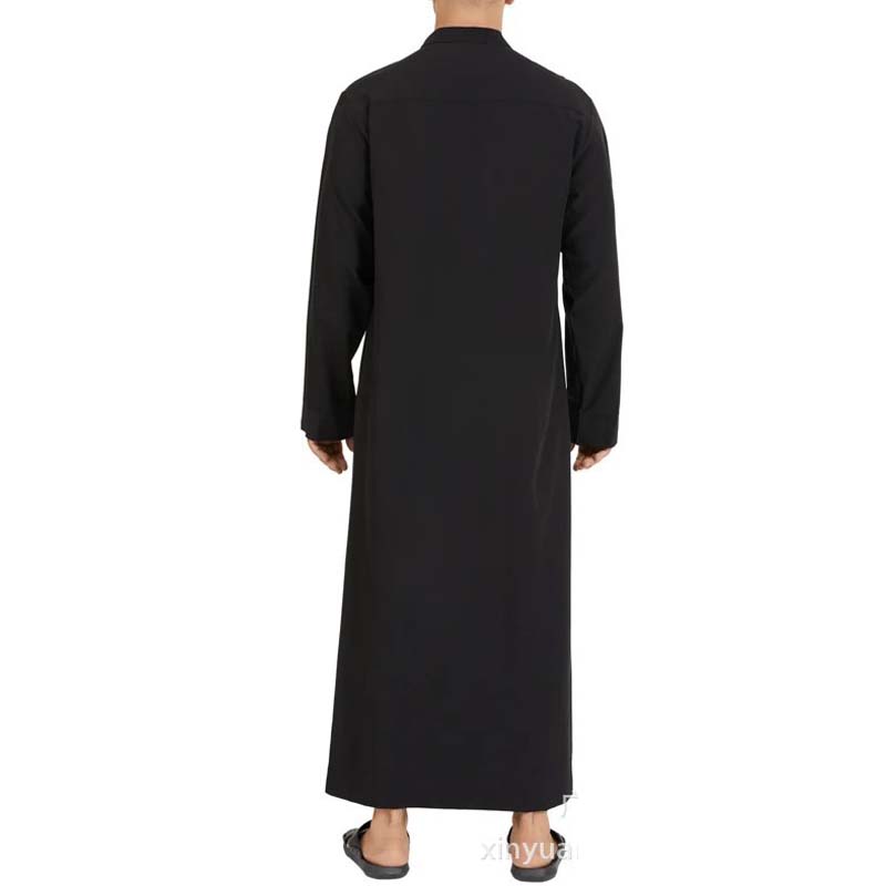 Eid Ramadan hommes musulmans Jubba Thobe saoudien islamique vêtements mâle prière Qamis Homme noir blanc caftan marocain tuniques à manches longues