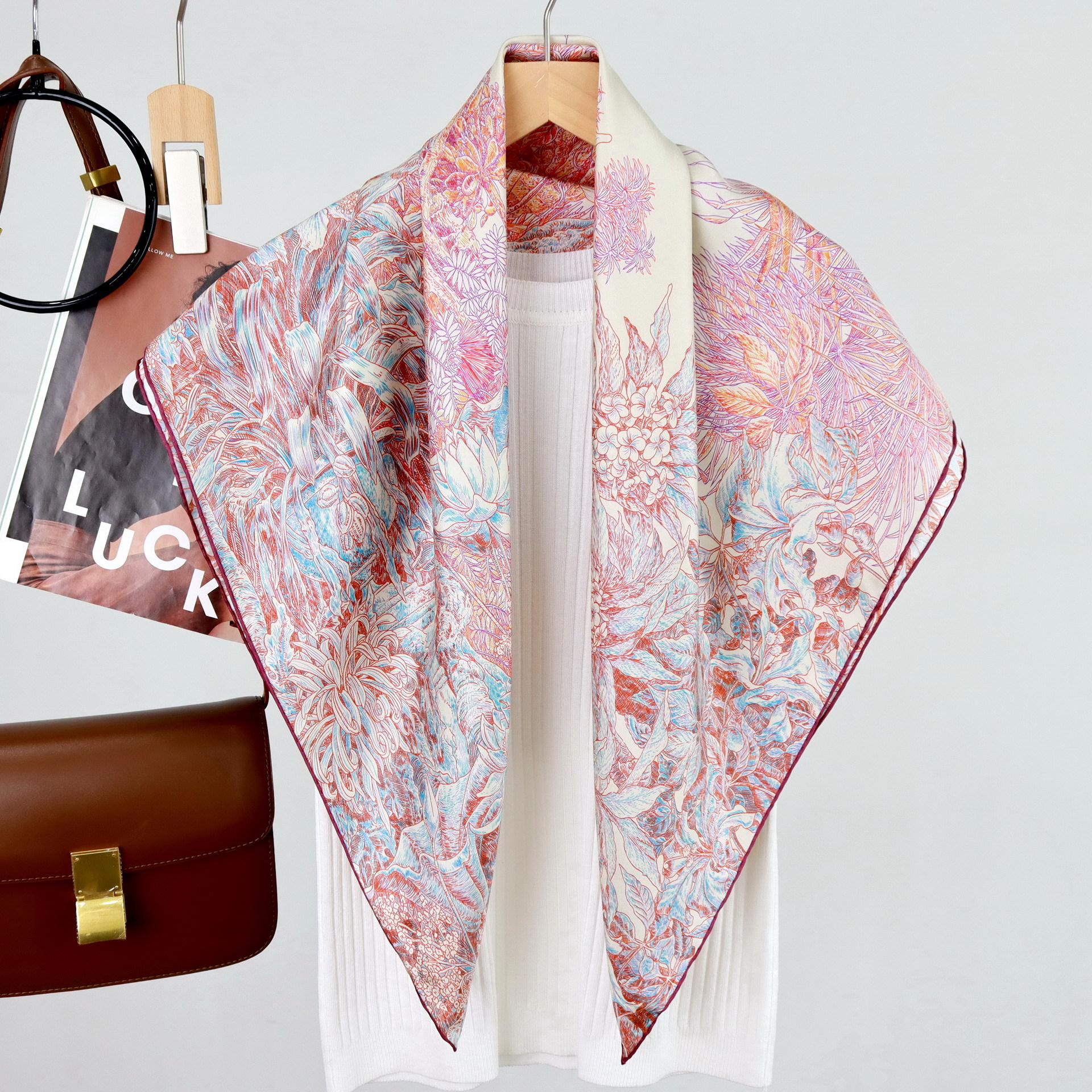 Foulard de mûrier pur 90CM, foulards en soie de luxe de styliste, châles roulés à la main, Bandanas carrés, Hijab, accessoires de tête et de cou