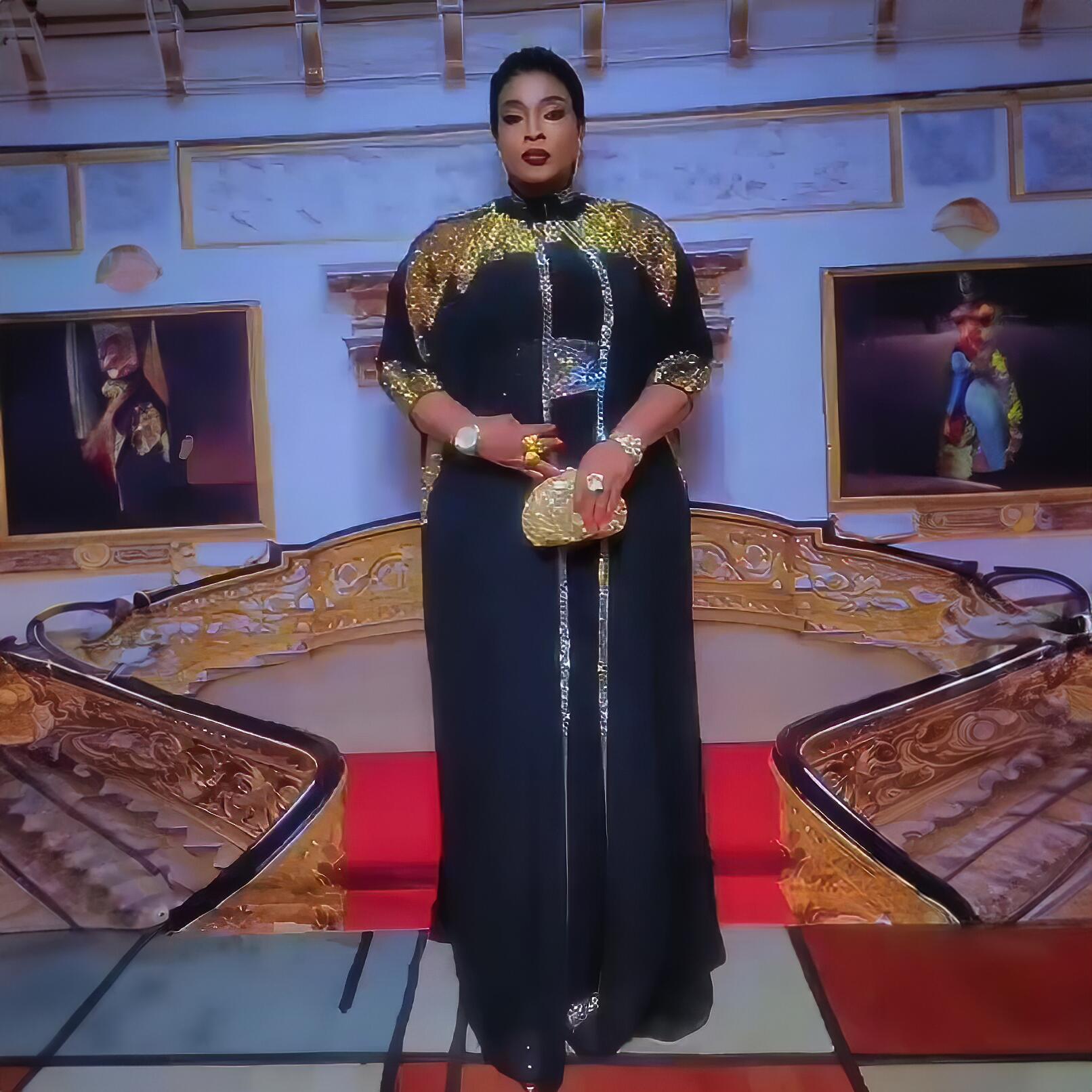 Robe pour femme de style africain populaire, provenant de Turquie, avec strass, pour l'église, robe deux pièces