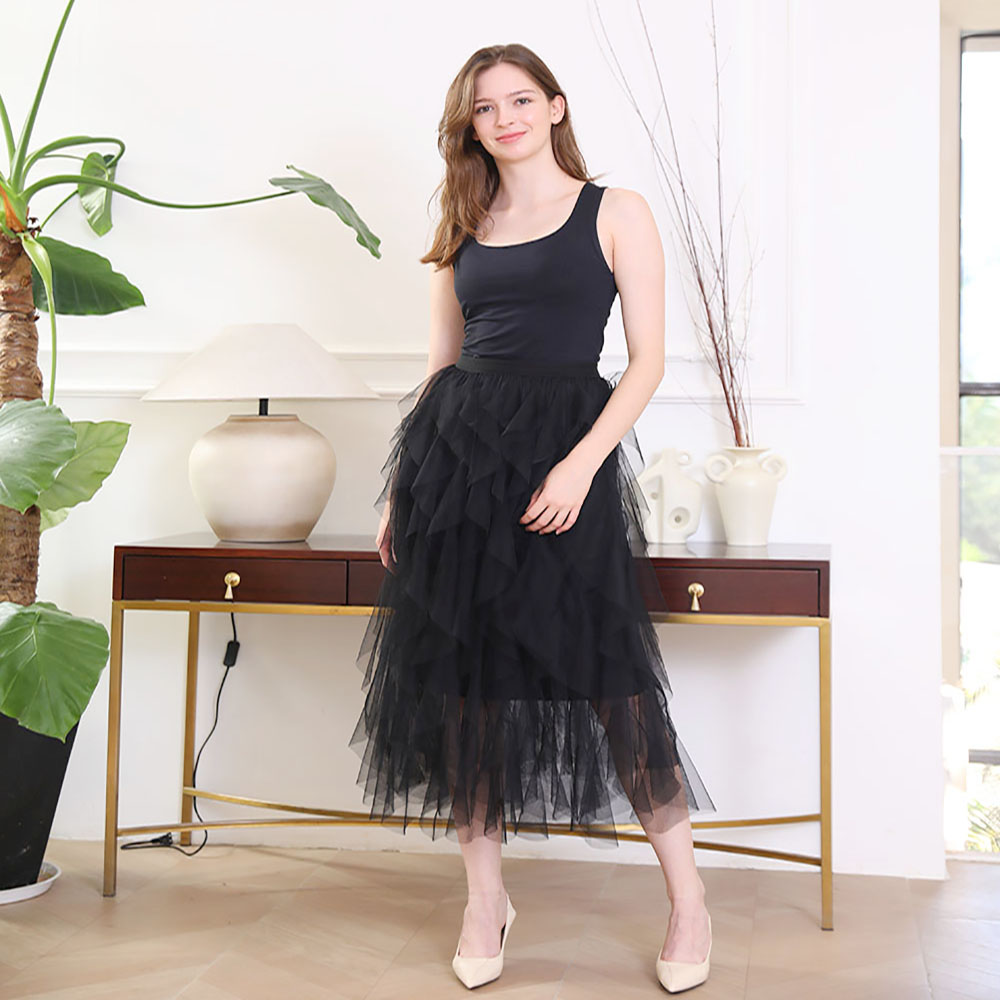 Jupe Tutu Grande Taille en Tulle à Volants Super Tendance Instagram pour Femme, Jupe Longue Féerique en Gaze Coupe A-Line
