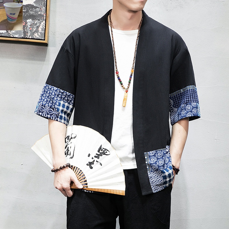 Kimono cardigan hommes japonais obi mâle yukata hommes haori japonais samouraï vêtements traditionnel japonais vêtements FF001