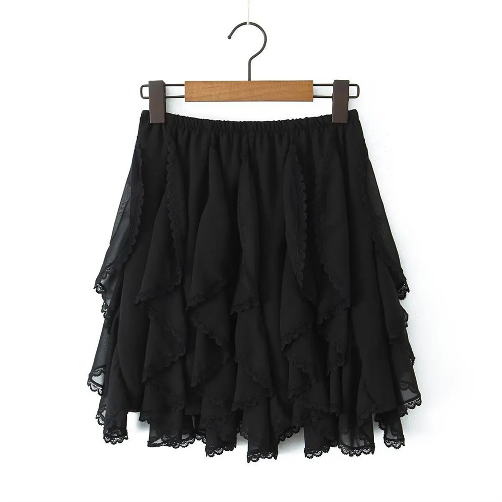 Jupe en tulle à dentelle style coréen pour femme, été, Harajuku, élégante, à volants, vintage, streetwear, irrégulière, Y2K, superposée